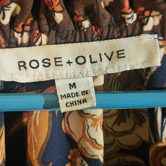 Rose + Olive Floral Boho Peasant Blouse – Navy/Autumn Tones – Size M - Picture 2 of 3
